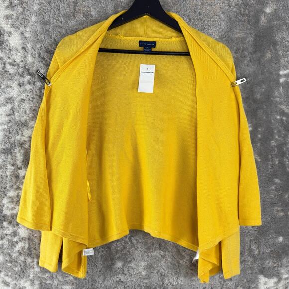 NEW Ralph Lauren Size M 8-10 Pima Cotton Open Front Cardigan Sweater Yellow NWT - Picture 3 of 9